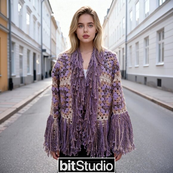 Super Fringe Granny Square Sweater L/XL - Picture 4 of 12